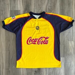 Vintage Club America Mexico Football Jersey Men's Size XL Yellow Blue Coca-Cola